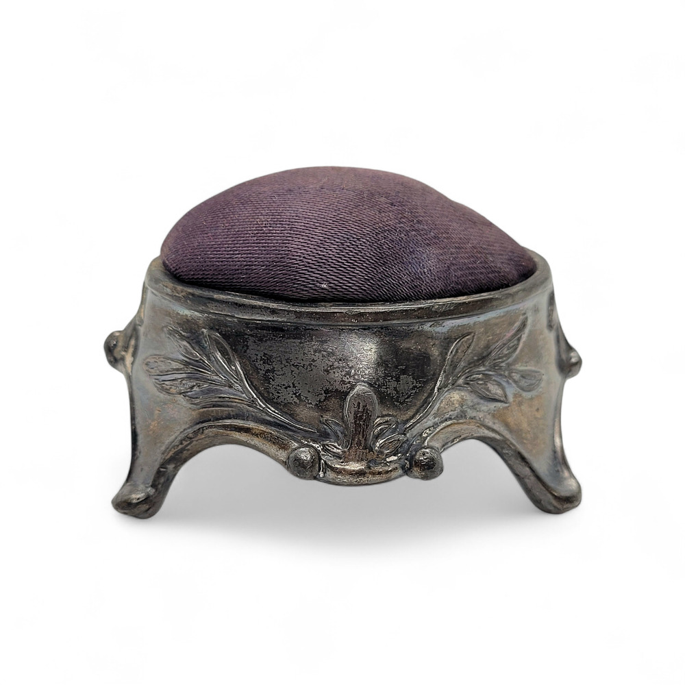 Antique Art Nouveau Pewter Pin Cushion Box‎ Old World Charm Collectible